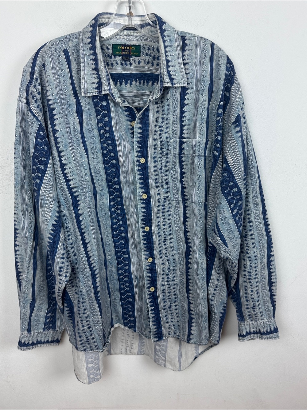 Alexander Julian Navy and Light Blue Striped Pattern Button-Down Shirt